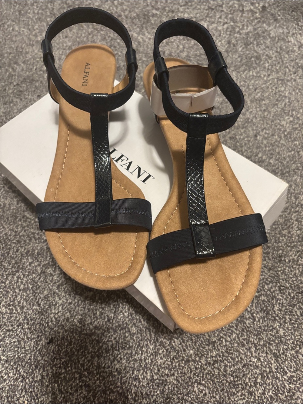 Alfani Black T-Strap Elastic Sandals
